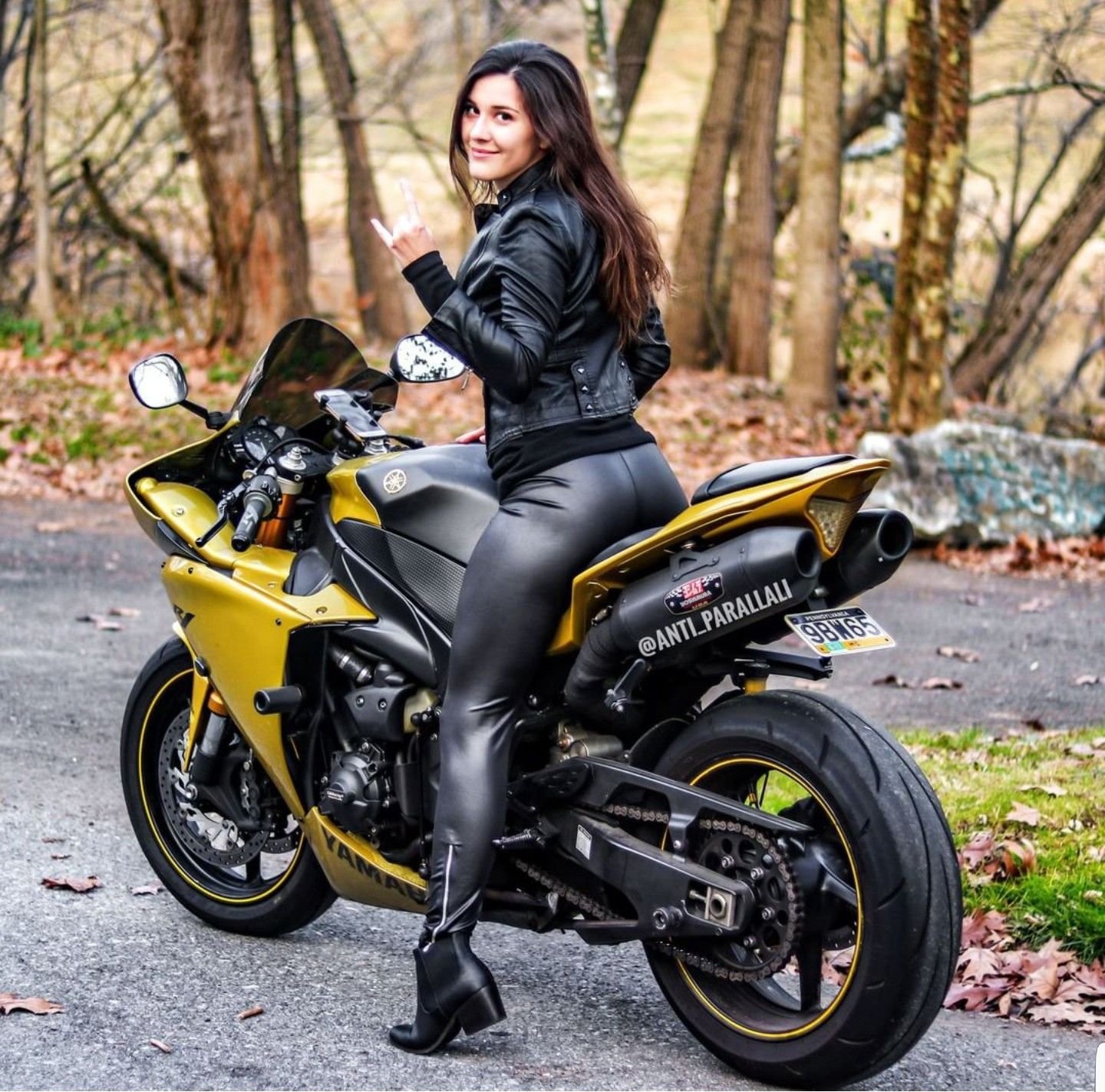Sexy girl Brunettes on a motorcycle in Shaoguan